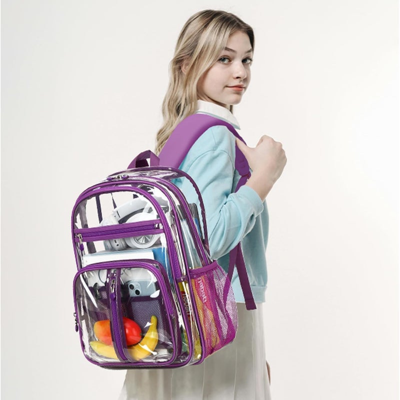 Cusangel TPU Purple Clear backpack for Girls women,16.5in Large See Through Heavy Duty Bookbag,Capacity Transparent Bag For Stadiums,School,Warehouses,Concert venues and other security checkpoints - Image 3